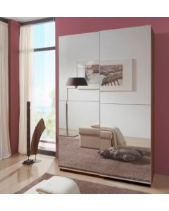 Queen - Walnut 135 Full Mirrored Sliding Wardrobe